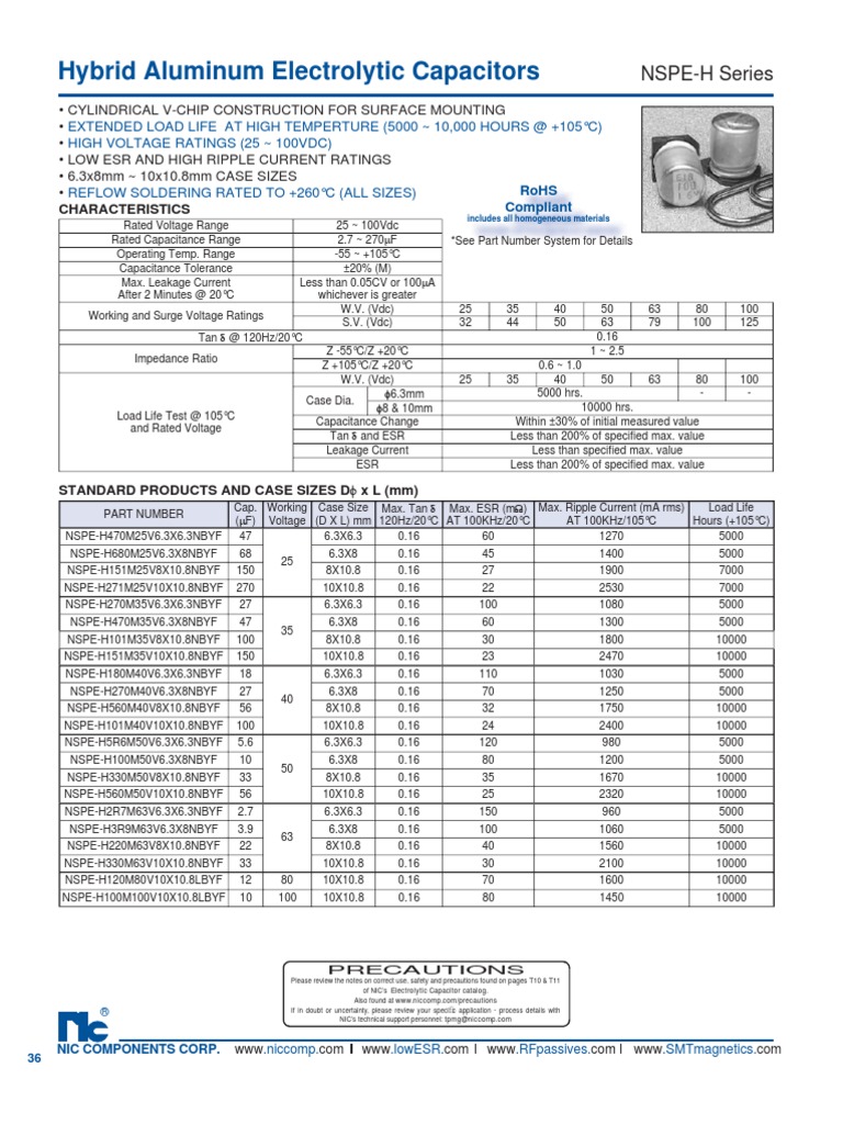 NIC Components NSPE-H Series | PDF | Capacitor | Electrical Components