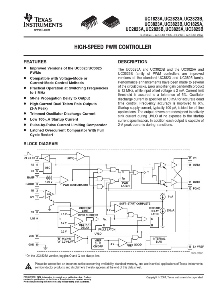 UC3825AN . TEXAS INSTRUMENTS, Controllore PWM modalà corrente