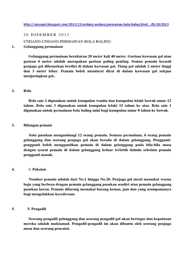 Peraturan Dan Undang Undang Bola Baling Pembangunan Miri 2016