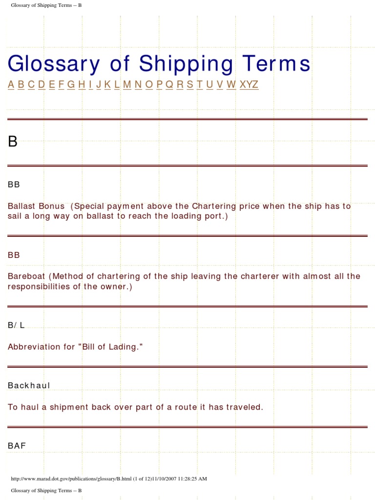 Glossary of Shipping Terms - B | PDF
