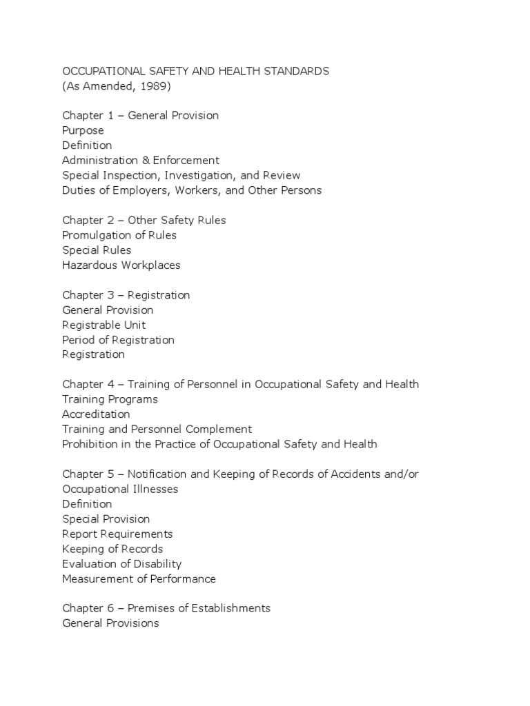 OCCUPATIONAL SAFETY AND HEALTH STANDARDS Philippines | PDF