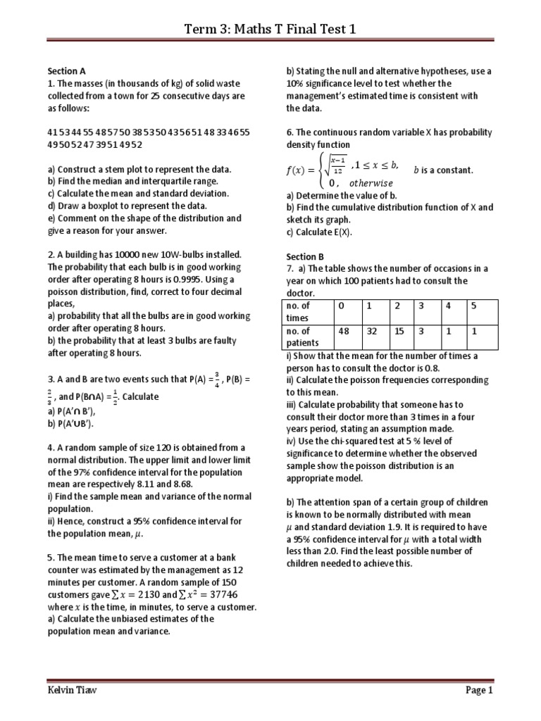 Term 3 Maths T Final Test 1 | PDF | Computers