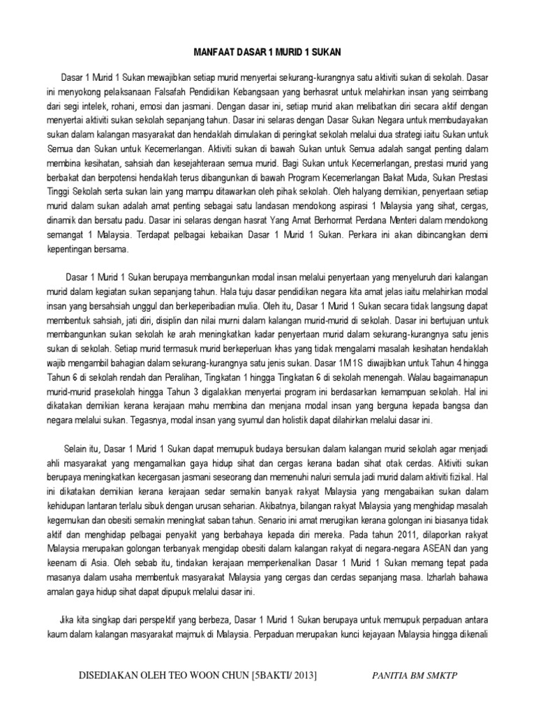MANFAAT 1 MURID 1 SUKAN Karangan SPM 2013 Soalan Ramalan Soalan Spot ...