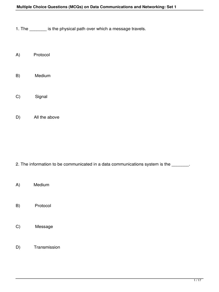 MCQs on Data Communication and Networking | PDF | Network Topology ...