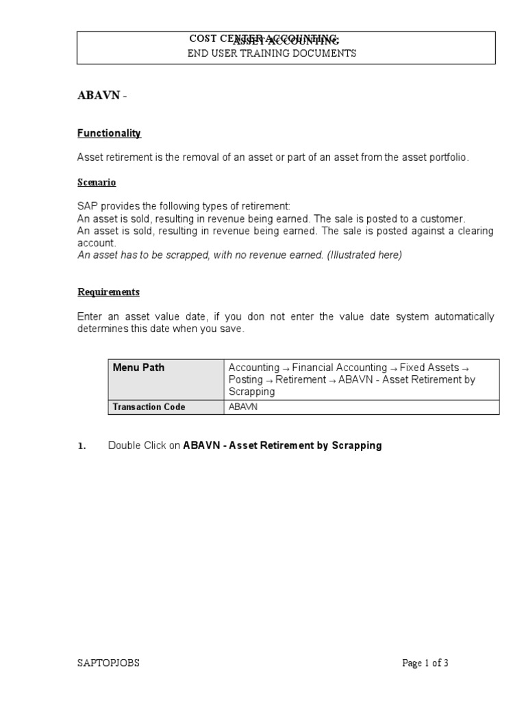 Tcode Abavn Asset Retirement By Scrapping Pdf
