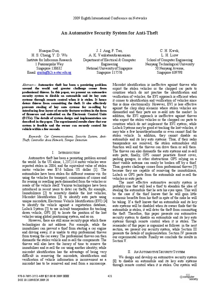 An Automotive Security System For AntiTheft PDF Circuit Diagram