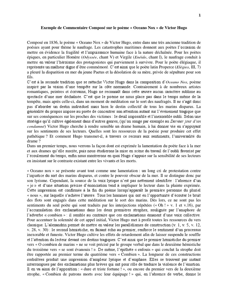 Exemple De Commentaire Composé Corrigé Victor Hugo Pdf