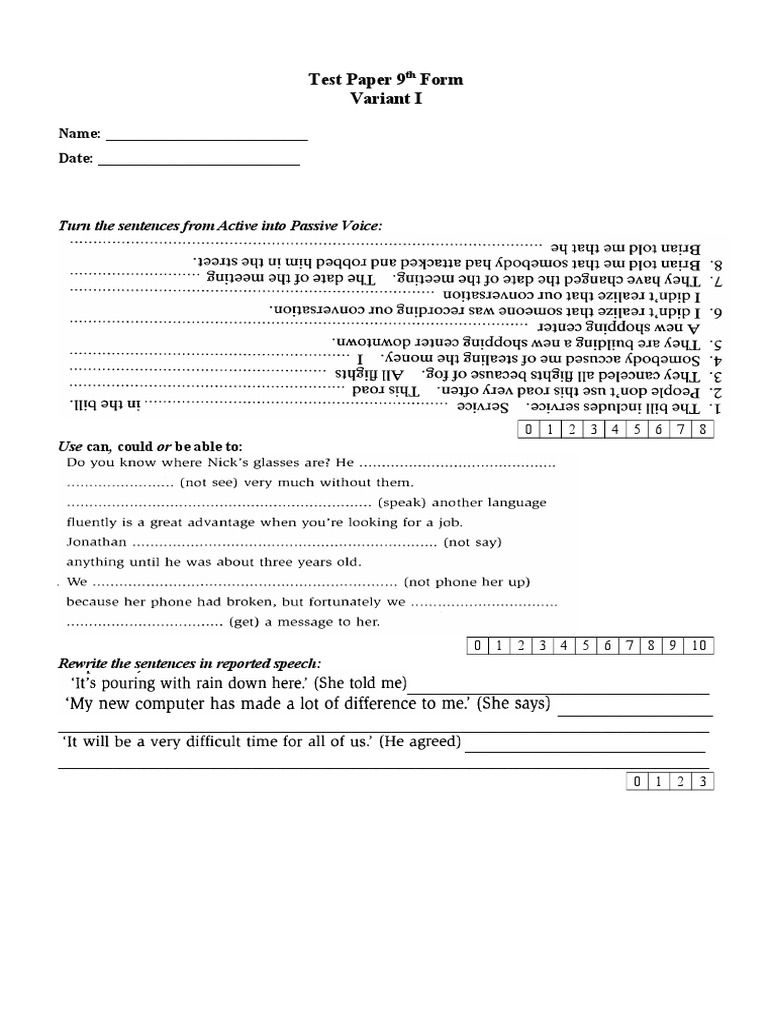 9th Form Test Paper Overview | PDF