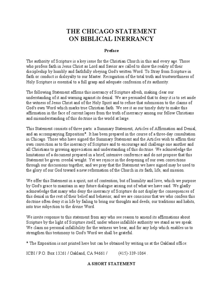 The Chicago Statement | Download Free PDF | Biblical Inerrancy | Revelation