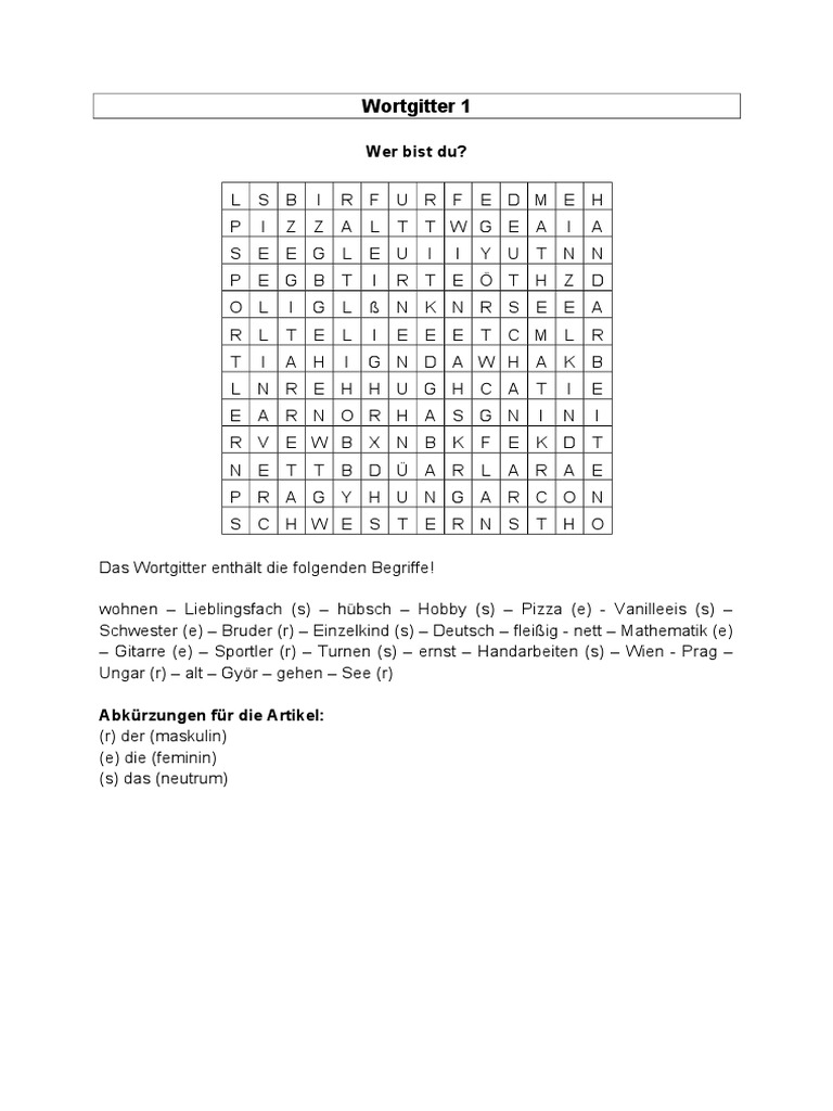 Wortgitter 1: Wer Bist Du? | PDF