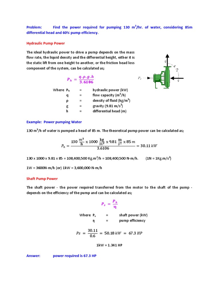 Hydraulic Pump Power Calculation PDF PDF Pump Mechanics