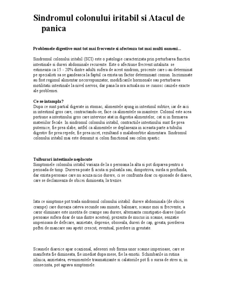 Sindromul Colonului Iritabil Si Atacul de Panica | PDF