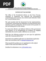 Download Notice of Vacancies_Comm Unit_asof5Nov2013 by Office of the Presidential Adviser on the Peace Process SN181670319 doc pdf