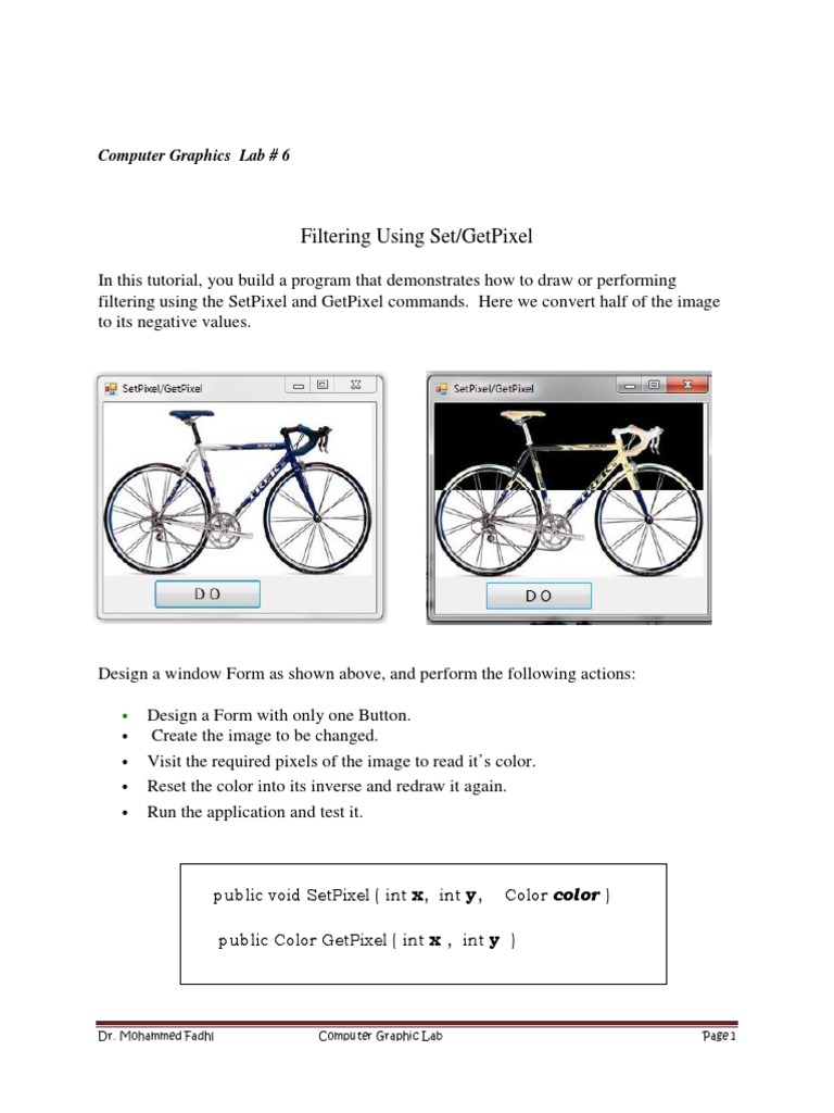 Filtering Using Set/Getpixel: Computer Graphics Lab # 6 | PDF ...