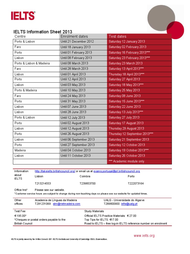 IELTS Test Dates and Enrolment 2013 | PDF | International English ...