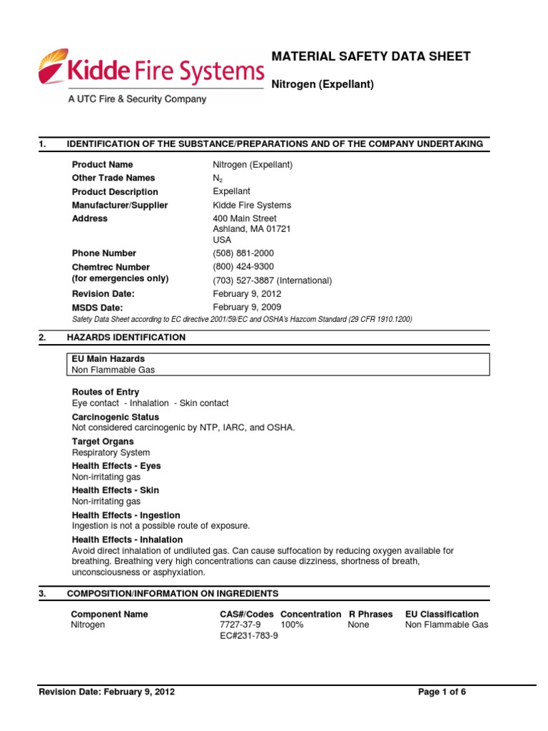 Material Safety Data Sheet Nitrogen (Expellant) Download Free PDF