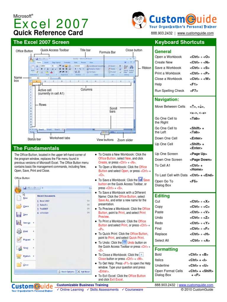 Excel Quick Reference 2007 PDF | PDF | Business