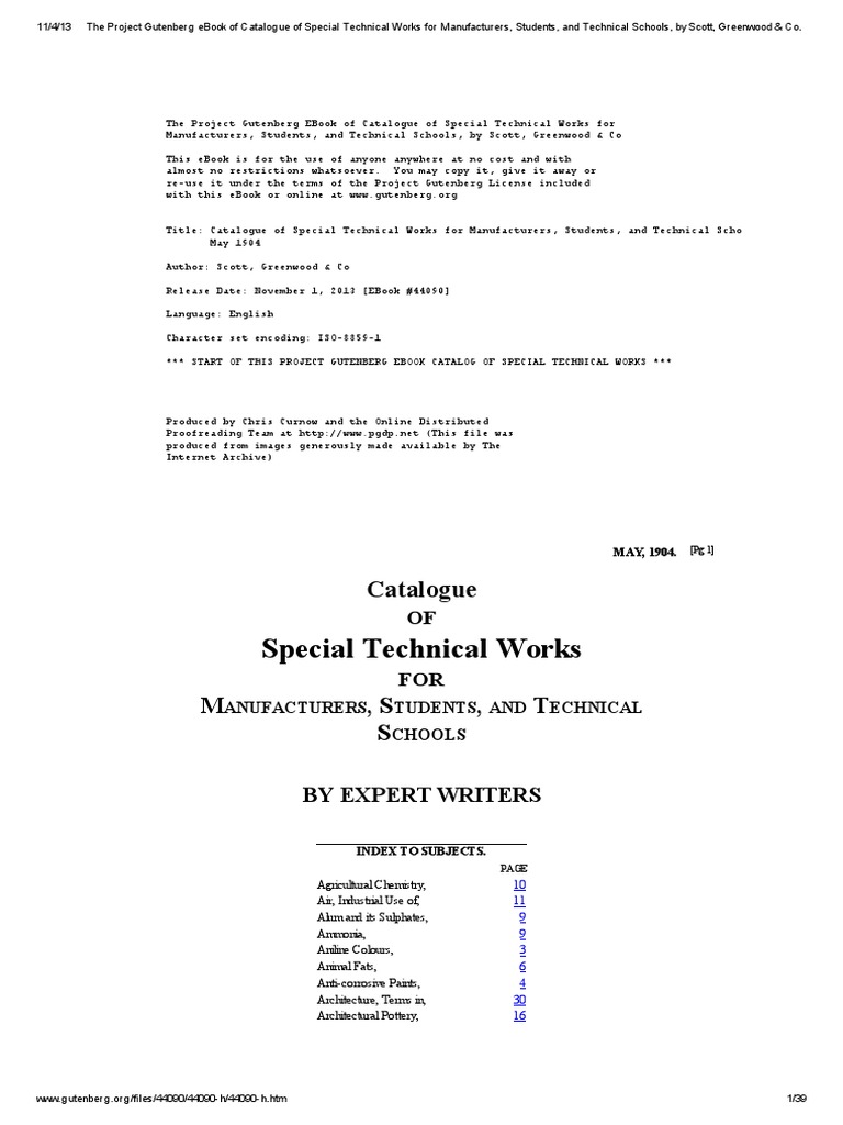 Catalogue of Special Technical Works For Manufacturers, Students, and ...