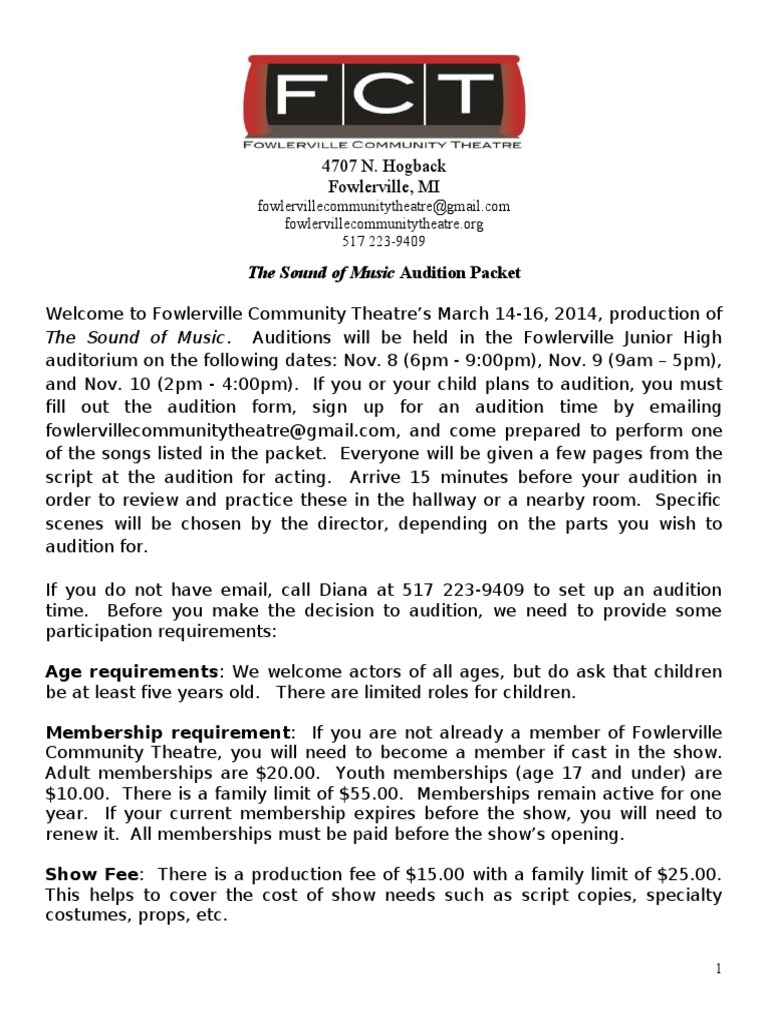 The Sound of Music Audition Details | PDF | Theatre | Entertainment ...
