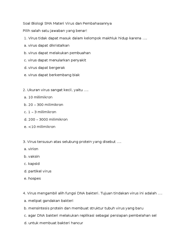 Contoh Soal Biologi Tentang Virus Dan Bakteri - Soal Kelasmu