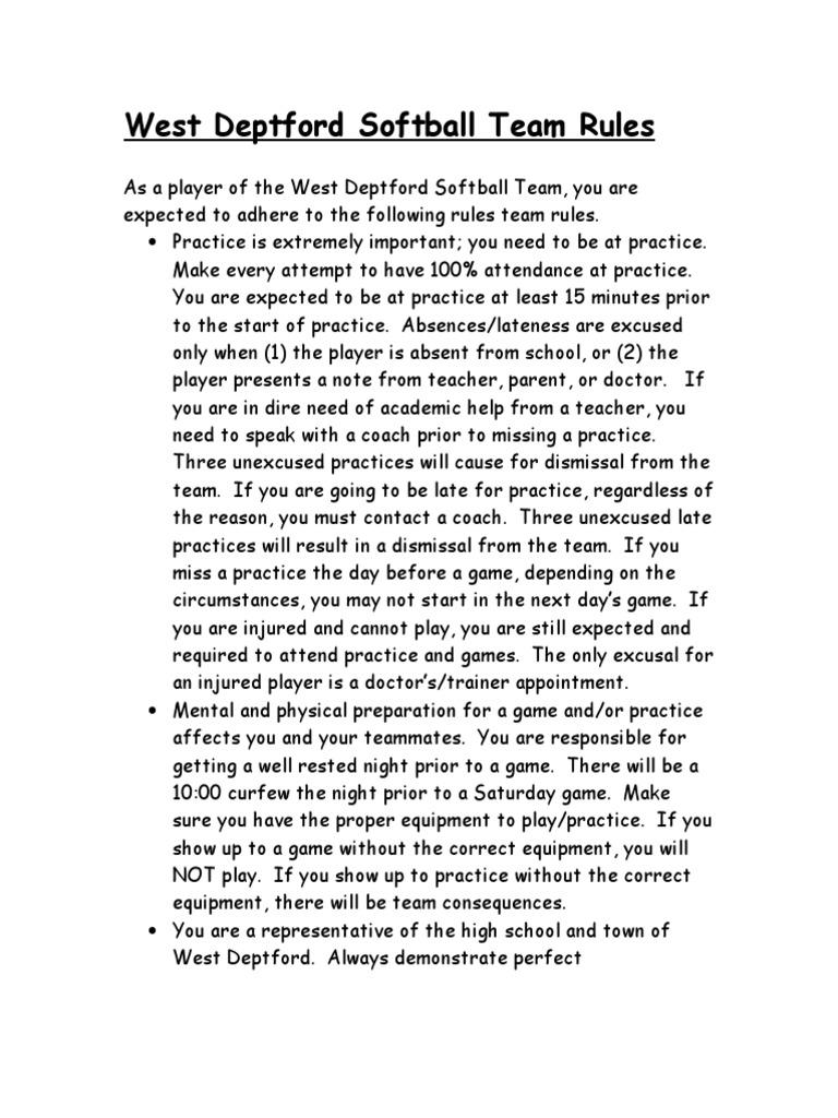 West Deptford Softball Team Rules PDF Psychological Concepts Behavioural Sciences