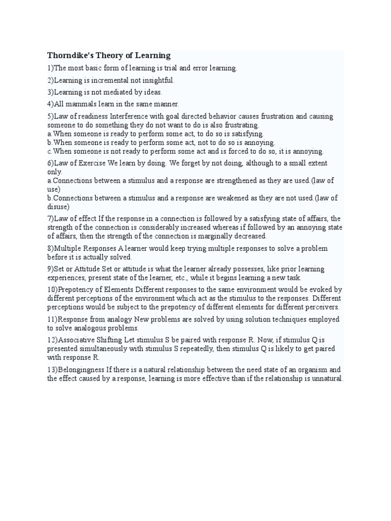 Thorndike's Theory of Learning John Dewey Pragmatism