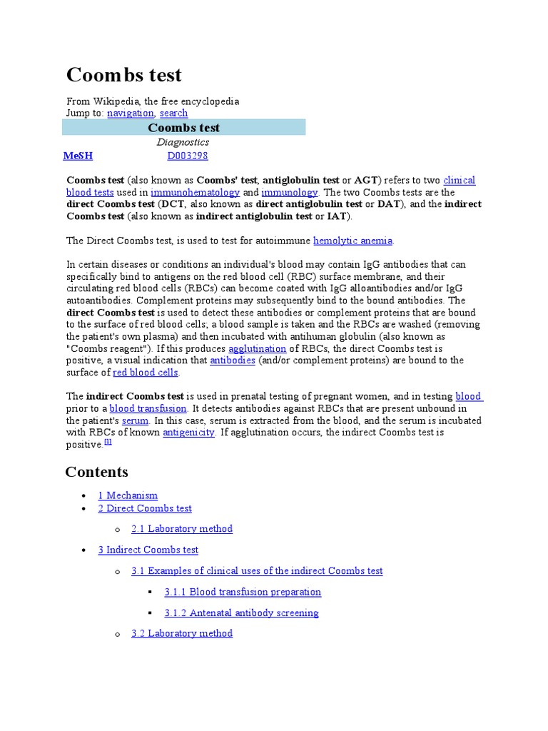 Coombs Test PDF Immunology Medicine