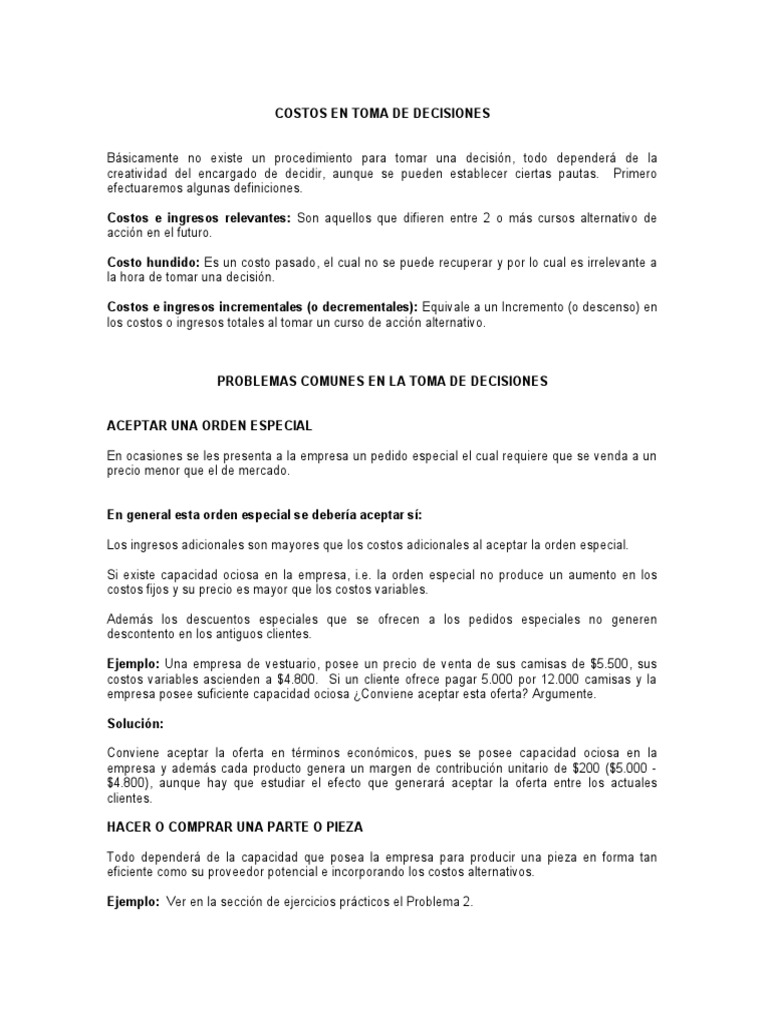 Decisiones Empresariales: Costos y Estrategias | PDF | Toma de ...