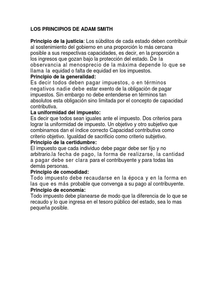 Los Principios de Adam Smith y Adolfo Warner Impuestos