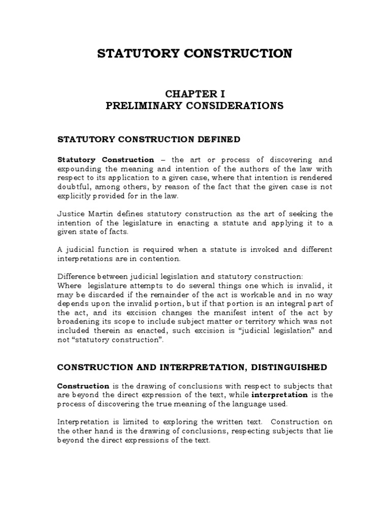 Statutory Construction Notes Statutory Interpretation Bill (Law)