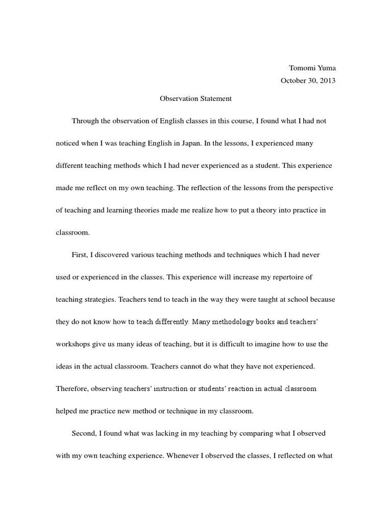 observation statement Teaching Method Learning Theory (Education)