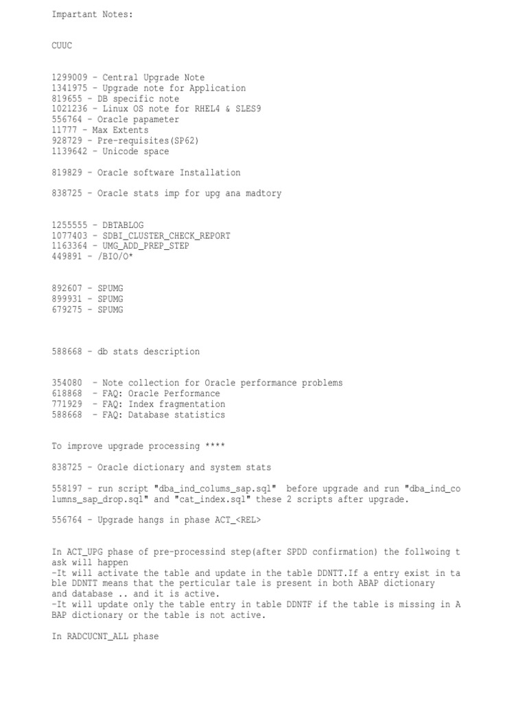 Oracle Upgrade and Performance Notes | PDF | Oracle Database | Databases