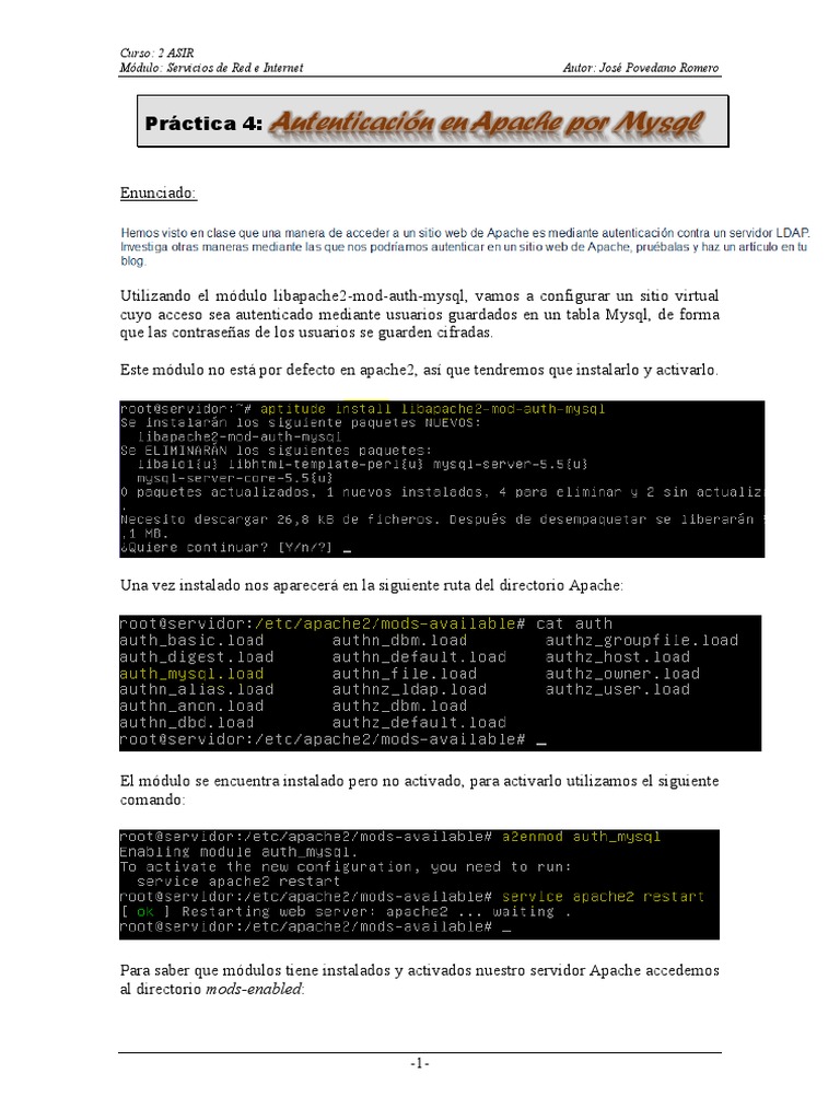 Practica 4 Apache (Autenticación Con Mysql) | PDF | Autenticación ...