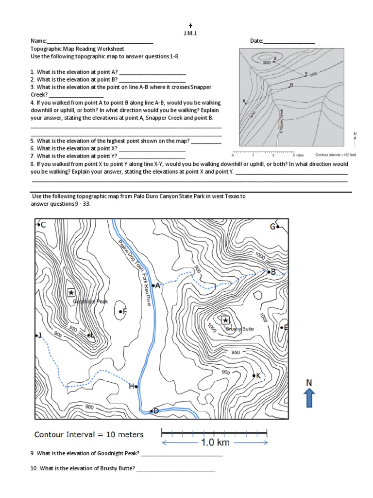 topographic maps homework answer key