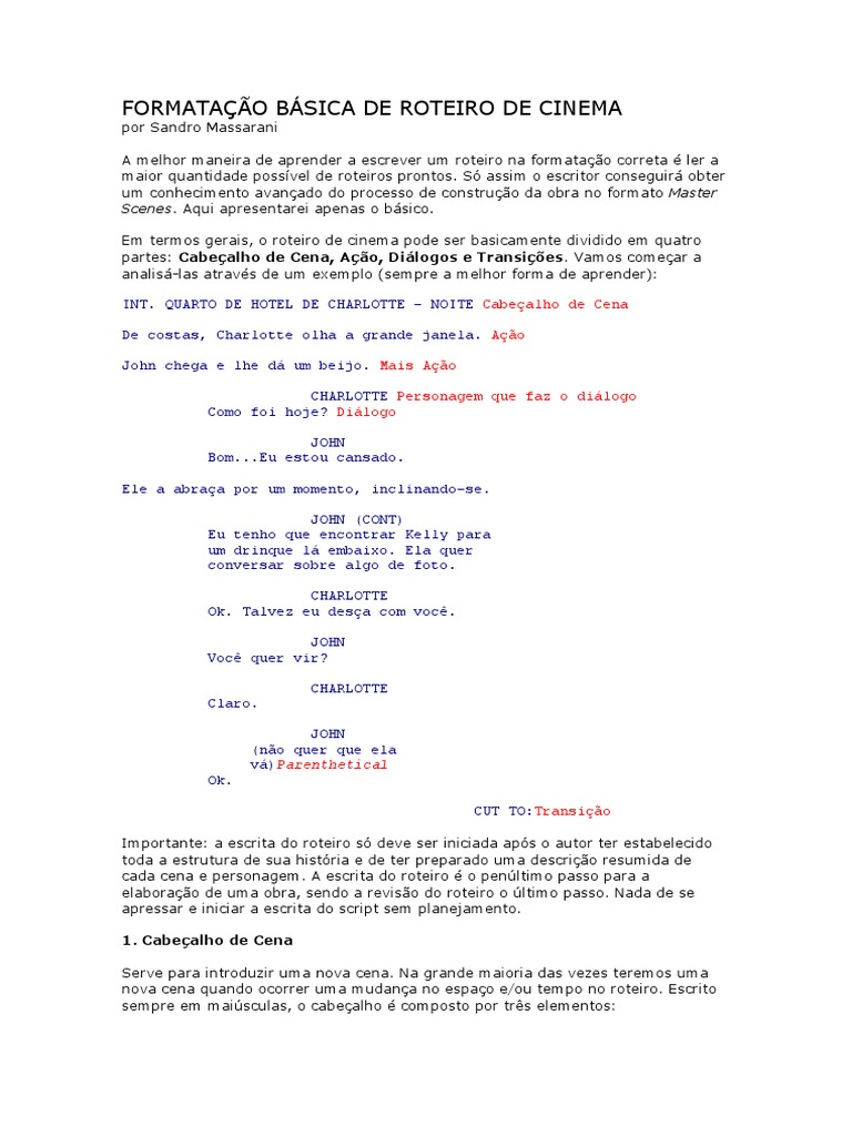 FORMATAÇÃO BÁSICA DE ROTEIRO DE CINEMA