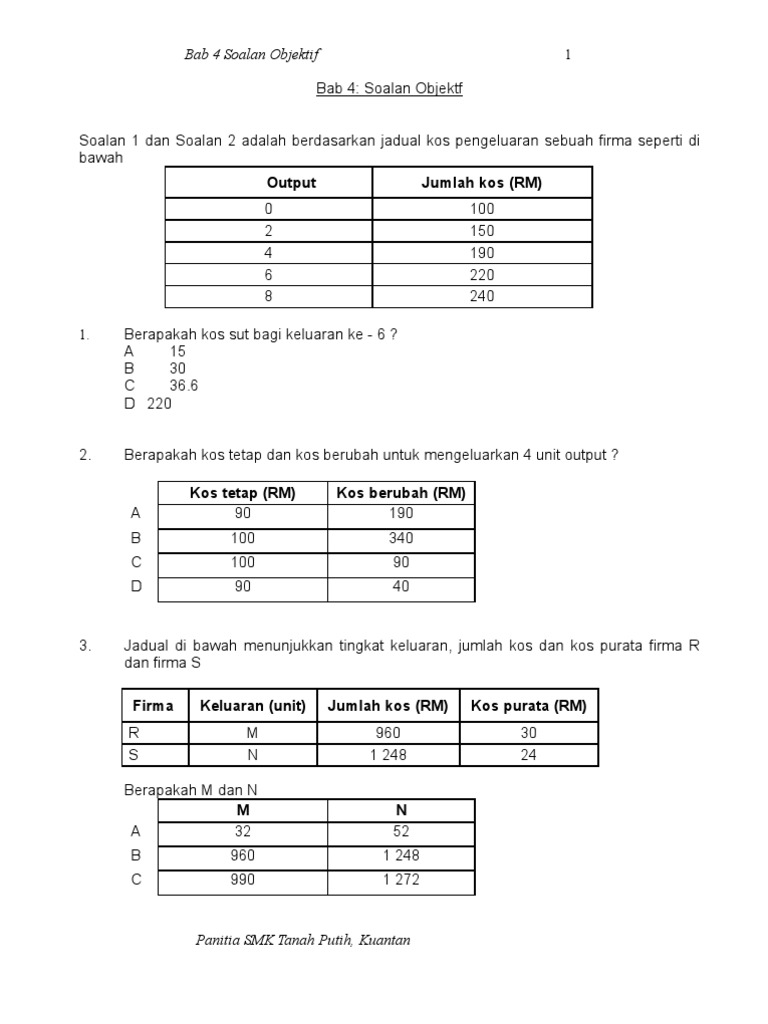 Soalan Objektif Ekonomi Asas Tingkatan 4 Bab 1 - New Sample n