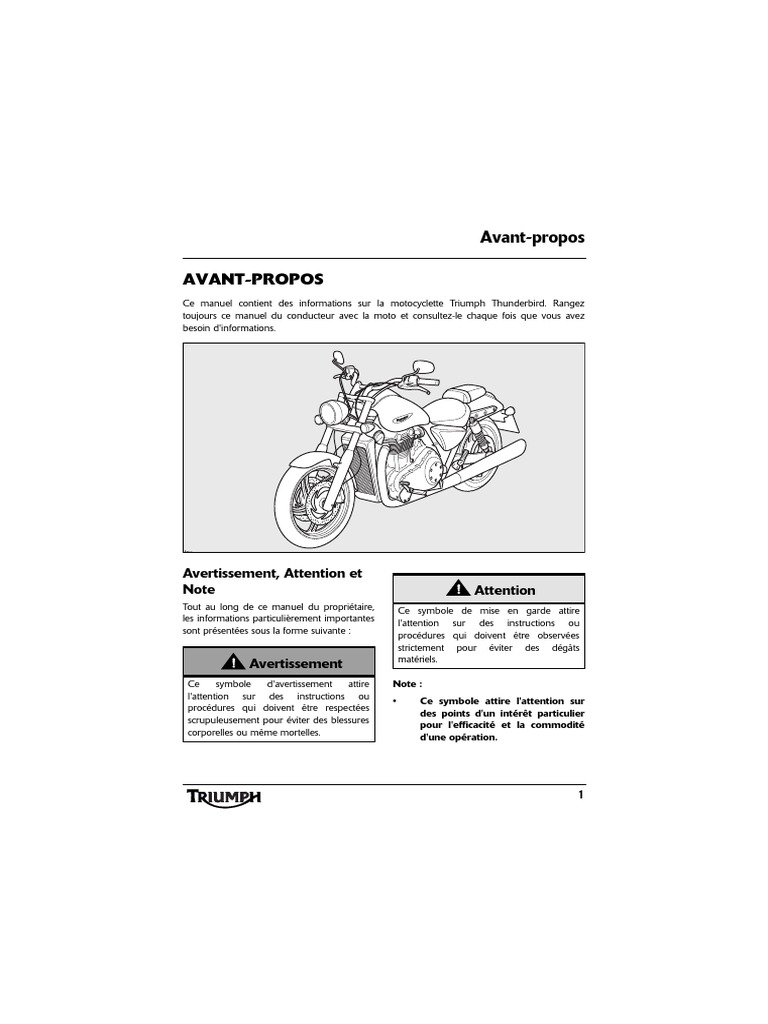 Manuel Du Propriétaire Triumph Thunderbird | PDF | Motocyclette
