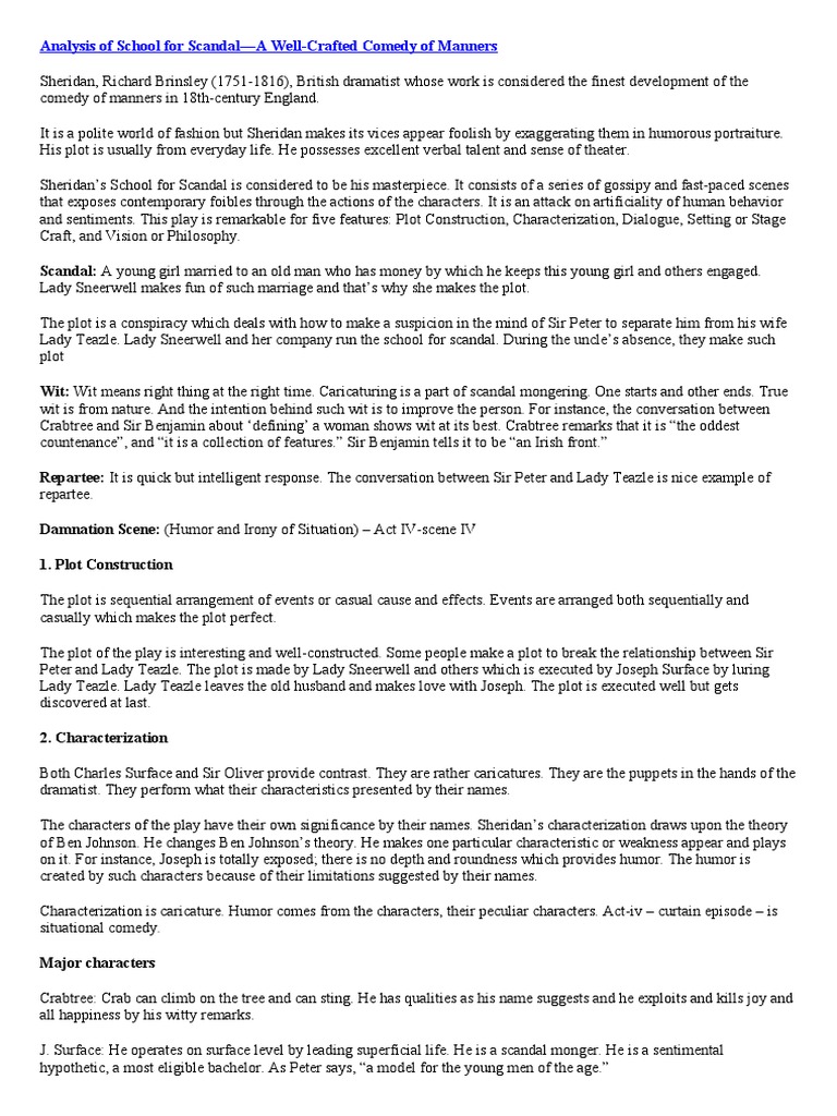 Analysis of School For Scandal | PDF | West End Plays | Plays