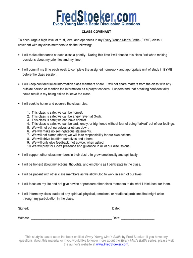 Every Young Man's Battle Class Covenant | PDF