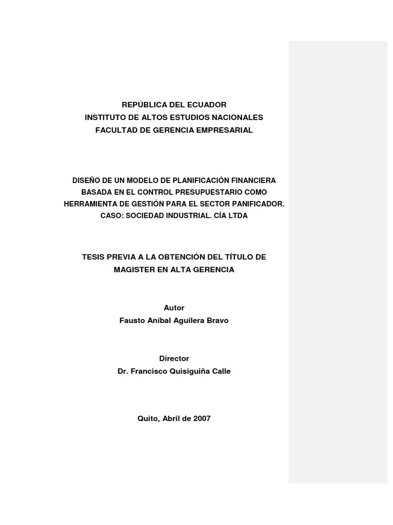 Modelo Planificacion Financiera - Panaderia | PDF | Presupuesto | Pobreza