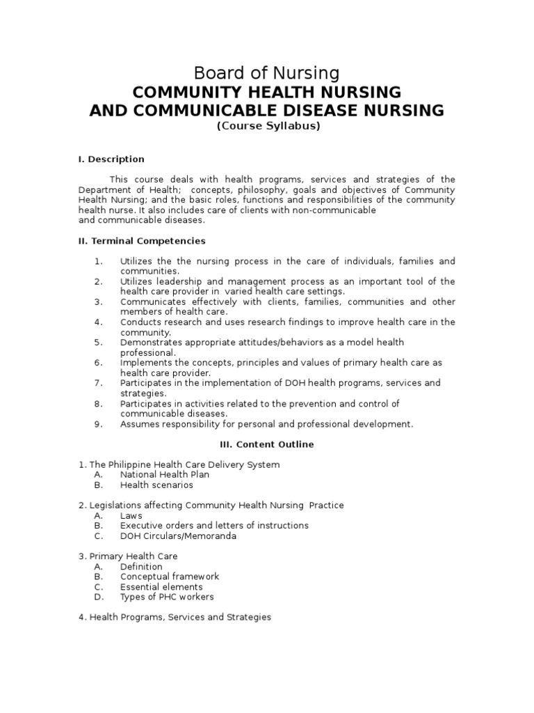 Community Health Nursing Course Syllabus | PDF | Health Care | Nursing