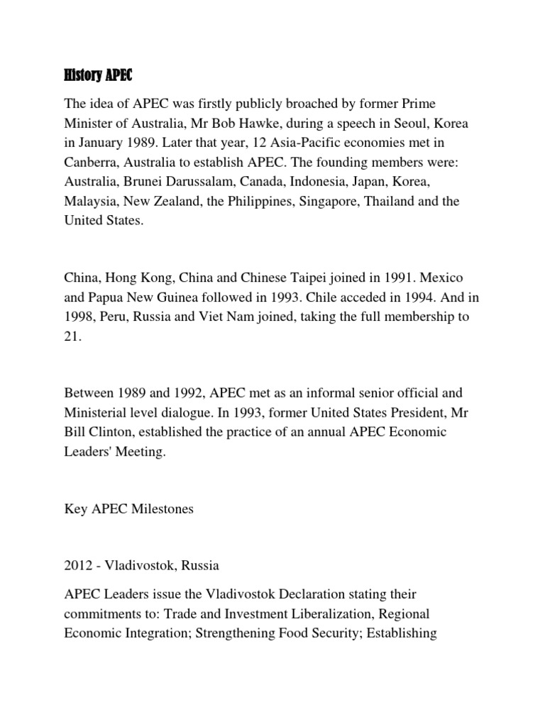 History APEC | PDF | Asia Pacific Economic Cooperation | Economy (General)