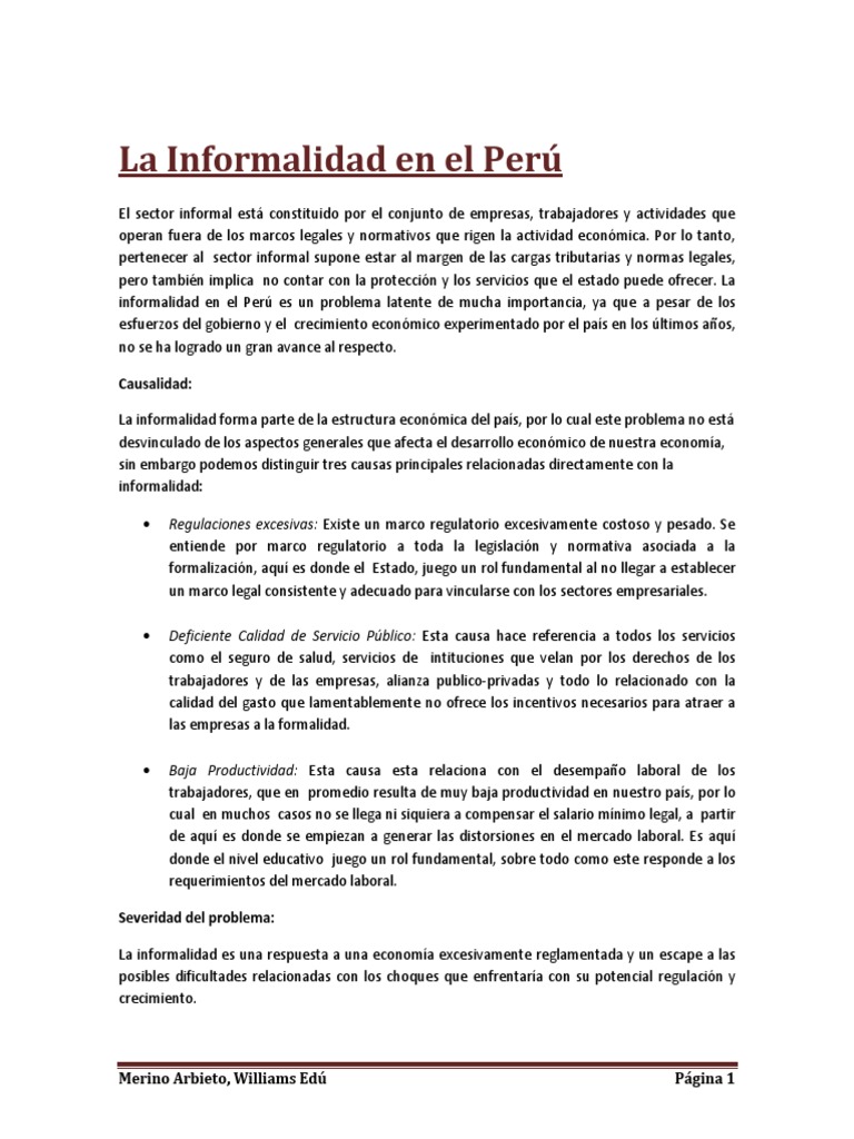 Causas de la Informalidad Laboral en Perú | PDF | Derecho laboral ...