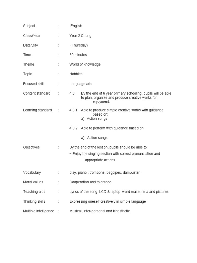 Lesson Plan Latest PDF Woodwind Instruments Musical Instruments