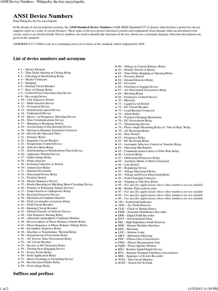 A Guide to ANSI Standard Device Numbers Understanding the