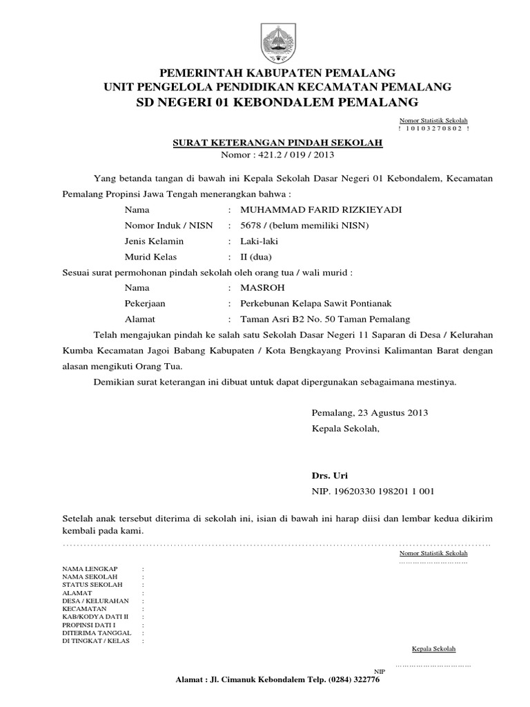 Surat Permohonan Pindah Sekolah Orang Tua - 13 Descargar