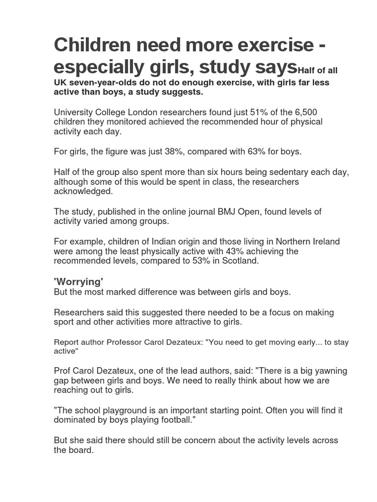 Children Need More Exercise | PDF | Physical Exercise | Wellness