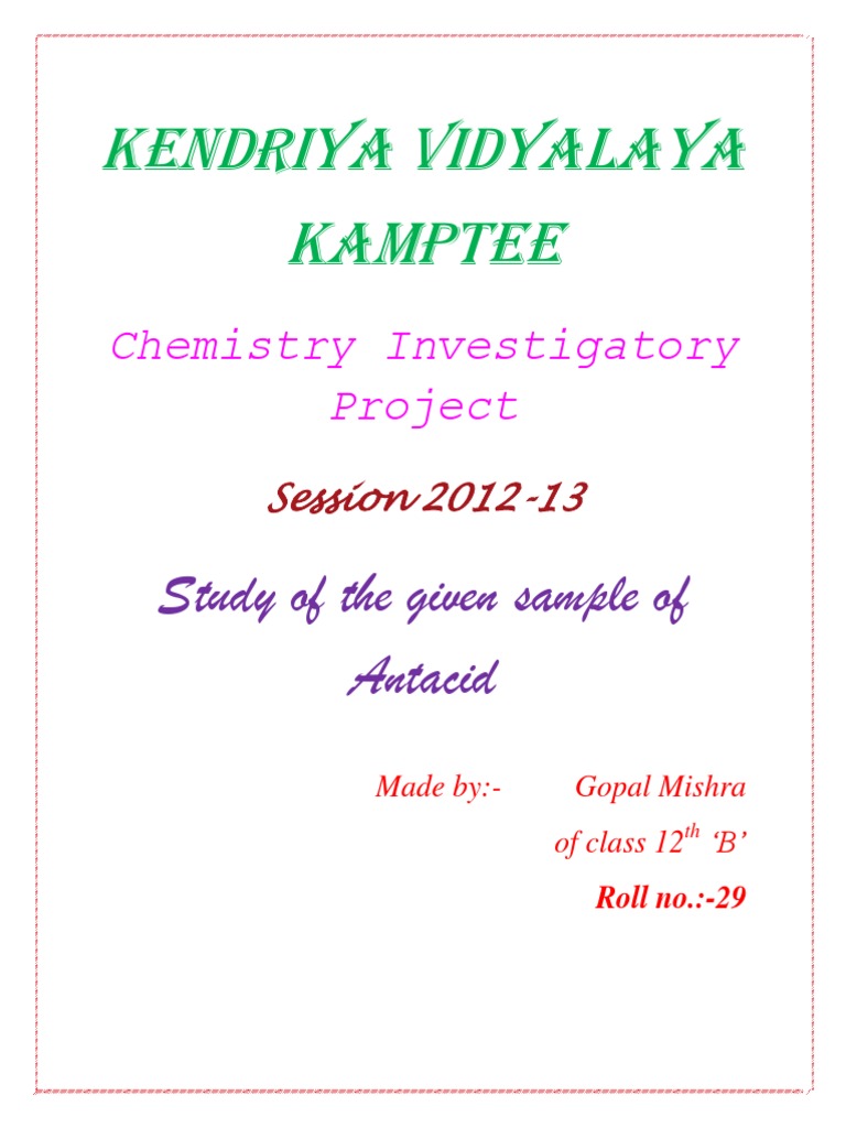 Chemistry Investigatory Project On Antacids. Heartburn Chemistry Investigatory Project On Antacids. Heartburn