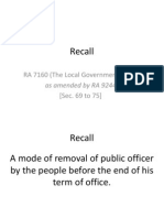 Recall: RA 7160 (The Local Government Code) (Sec. 69 To 75)