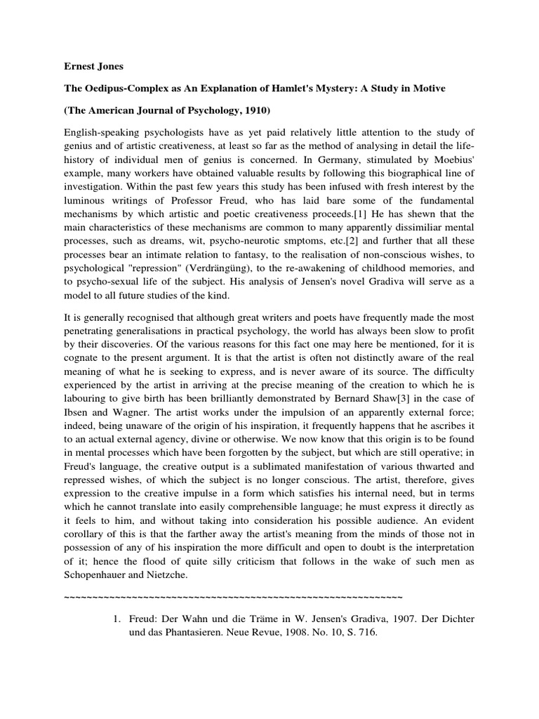 Jones, The As An Explanation of Hamlet's Mystery, A